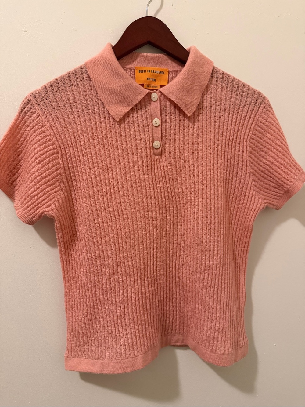 Guest in Residence Girls' Ribbed Pink Polo Top